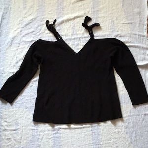 Black LOFT Outlet Cold Shoulder Tie Sweater